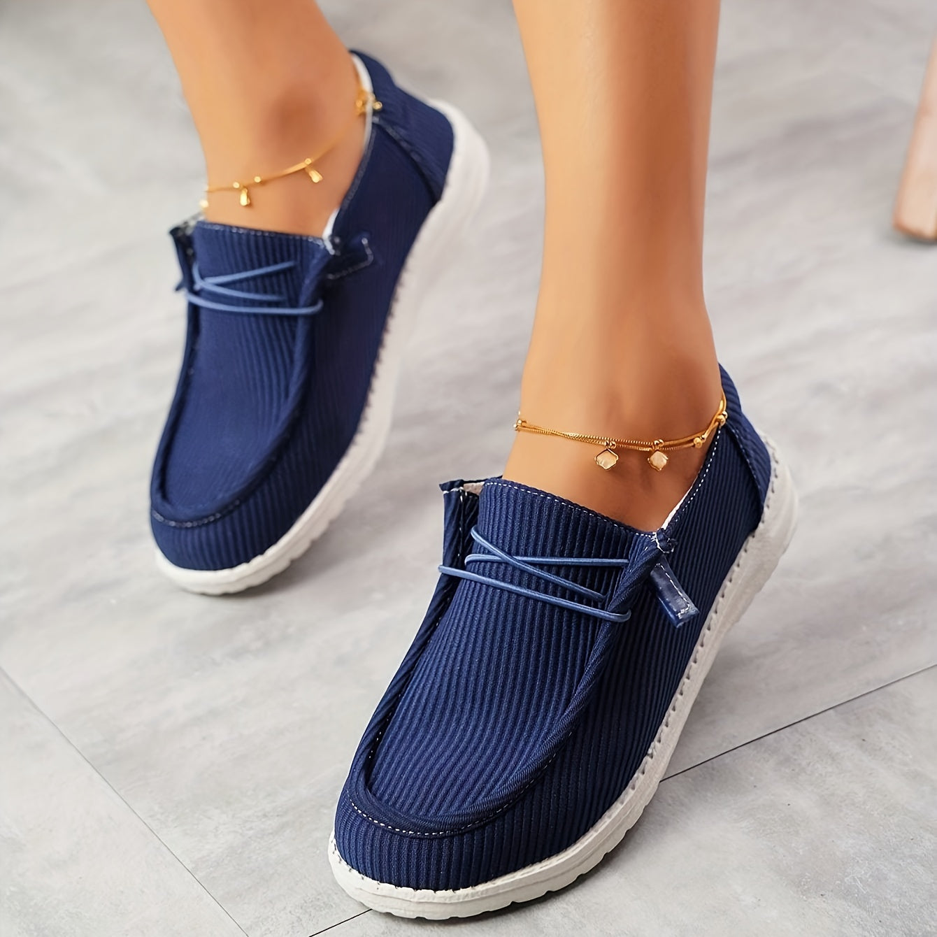 Solid Color Canvas Shoes, Round Toe Lace Up Loafers